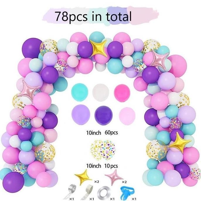 Balon Ulang Tahun Pelangi Unicorn Dekorasi Anak Perempuan Baby Shower Merah da Ungu Latex Balon Garl