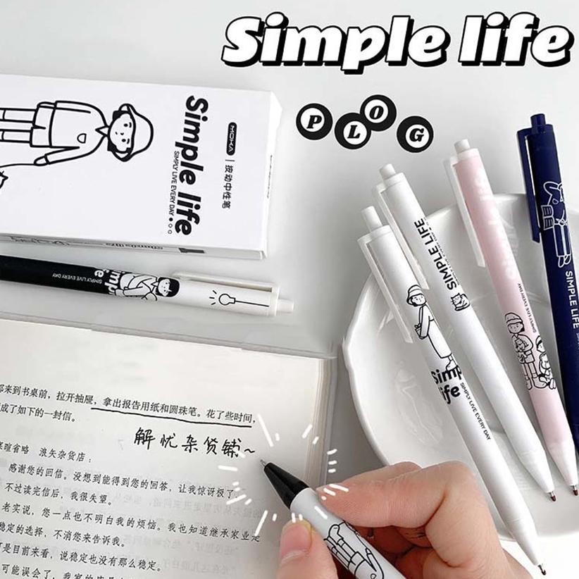 

[original] 6pcs pulpen gel tinta 0.5mm warna hitam model tekan simple untuk pelajar / kantor [terlaris] [terbaik]