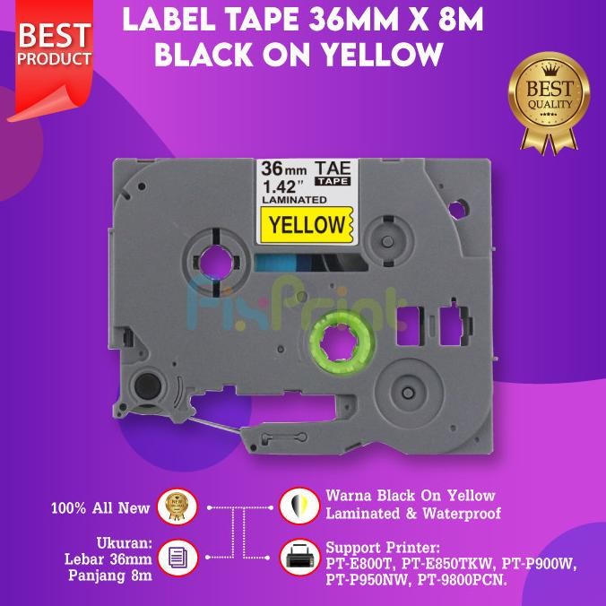 

FixPrint Compatible Label Tape Laminated TZE-661 36mm X 8m Black On Yellow Cassette Printer Bro PT-E800T PT-E850TKW PT-P900W PT-P950NW PT-9800PCN murah