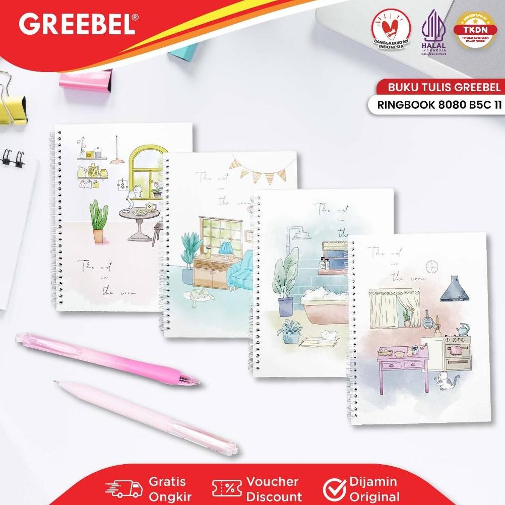 

GREEBEL Ringbook Buku Diary Aesthetic / Ringbook 8080 B5C 11 / Buku Note Binder 80 Halaman / Buku Tulis Lucu Pastel murah