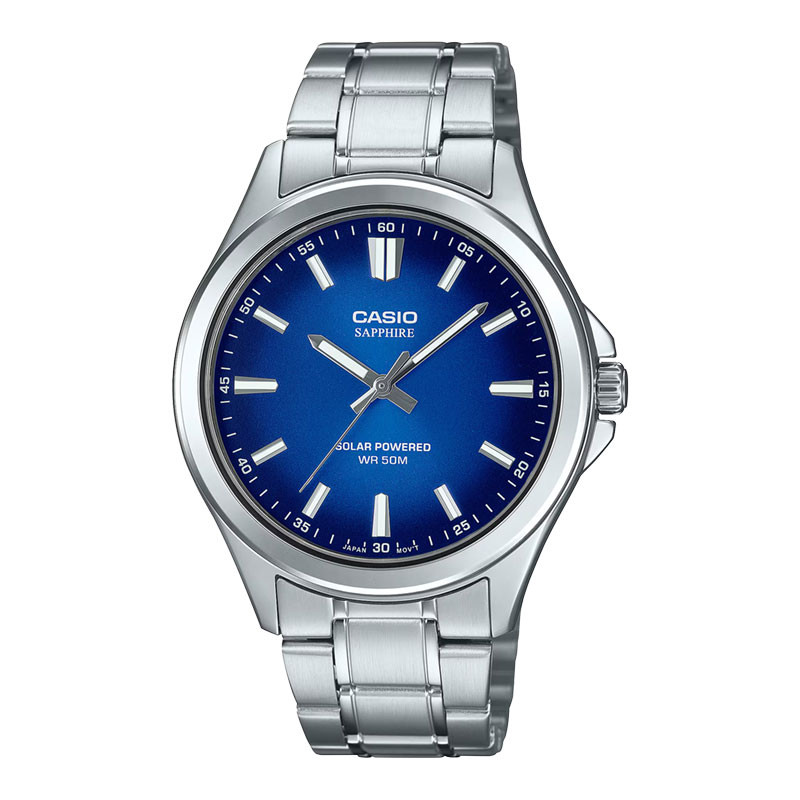 Jam Tangan Pria Casio General MTS-RS100D-2AVDF MTSRS100D MTS-RS100D Blue Dial Stainless Steel Band