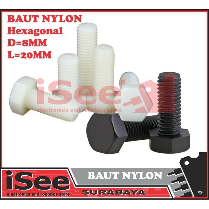 Baut Nylon M8X20mm Hexagonal Bolt height 20mm 20 mm 2 CM nilon M8