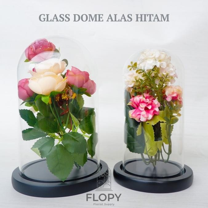 Murah Glass Dome Classic Alas Hitam / Flower Dome / Kubah Kaca Import Non COD