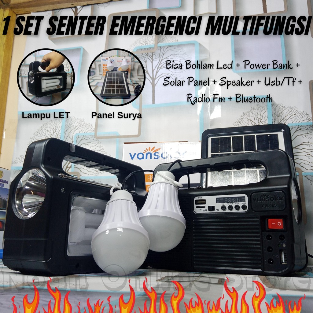 Lampu Senter Led Multifungsi Vansolar T-8018S Dilengkapi Dengan Speaker + Bluetooth + Radio FM + USB