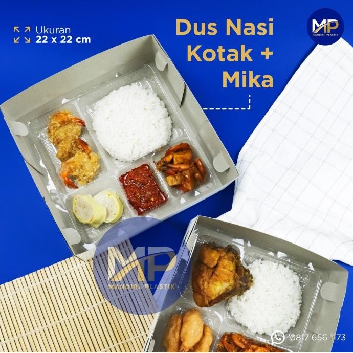 

Terlaris [Dus Tebal] Dus Nasi Kotak Uk. 22X22Cm + Mika Dalaman Sekat 5 (50Pcs)