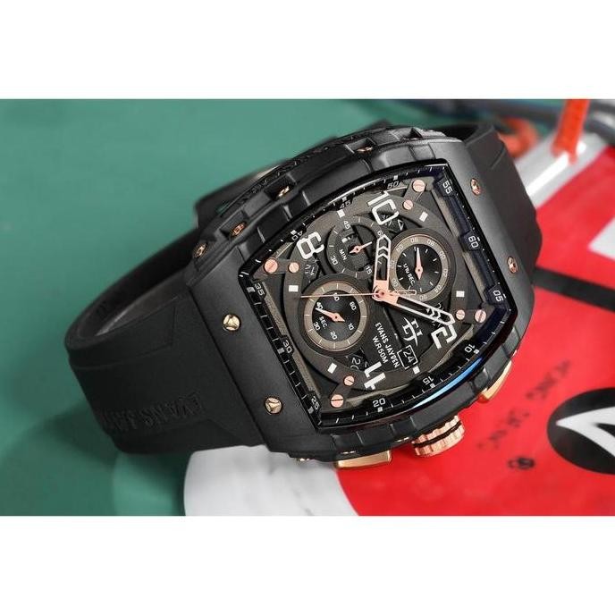 Grosir Diskon Evans Jayden Jam Tangan Pria 9554-2 Rubber Kaca Sapphire Chronograph Water Resistant 5
