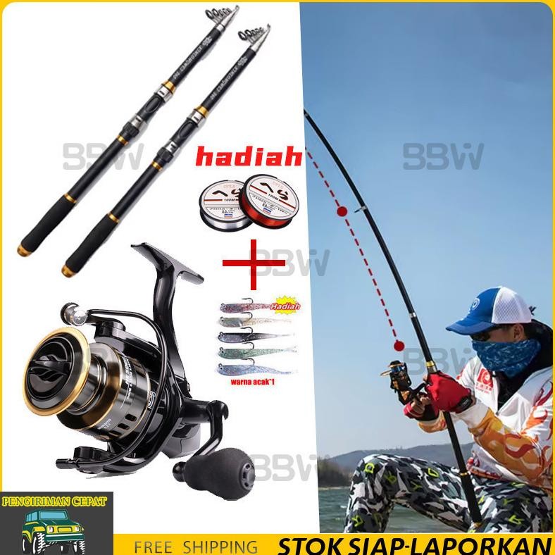 Murah Joran Pancing Set 210Cm360Cm Teleskop Joran Set .2:1 Reel Pancing Full Set Set Pancing Berkual