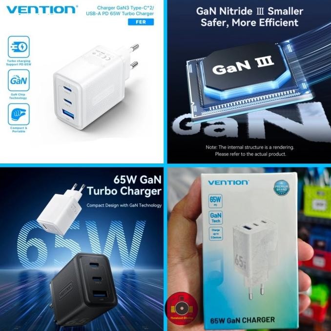Charger Vention 65W Gan Fer Adaptor Fast Charging Pd Support 45W 20W New Stok