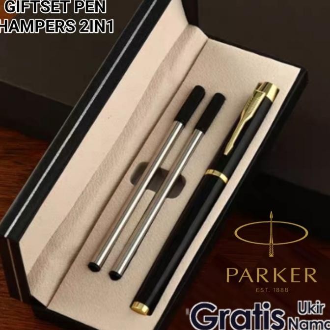 

TERLARIS - Luxury Giftset Pen Hampers 2in1 Gold Clip Parker Logo Roller Ball Gratis Grafir Nama Stationery