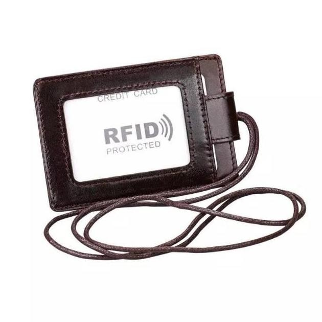 

new !!! WL083-ID - Lanyard Name Tag Id Card Holder Rfid Protection Cowhide Leather Import Gantungan Tempat Kartu Kulit Pria Wanita murah