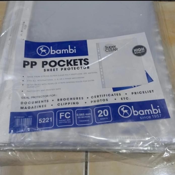 

new !!! map plastik/ pp pocket folio, F4 bambi 5221/ 1pak 20 shet murah