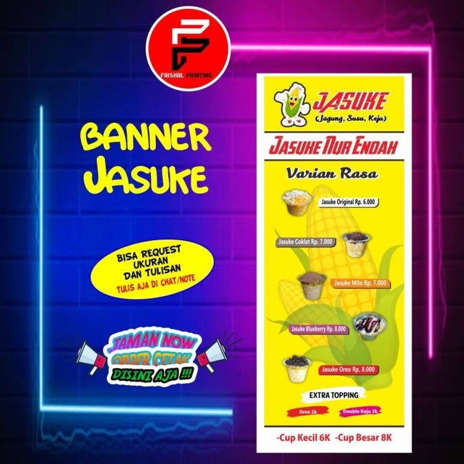 ready  Banner Jasuke/ Spanduk Makanan Jasuke/Spanduk Kustom Uk. 0.6 x 1.6 mtr murah