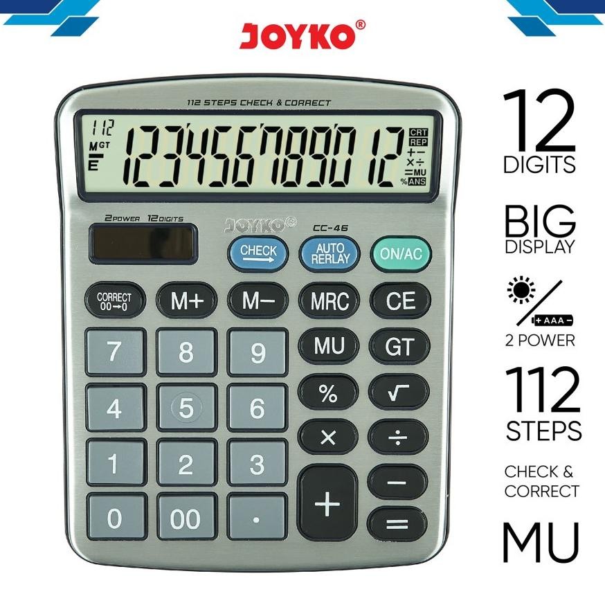 

terlaris (1 biji) kalkulator joyko cc-46 12 digits check correct / calculator joyko cc46 12 digits check correct / joyko cc 46 murah