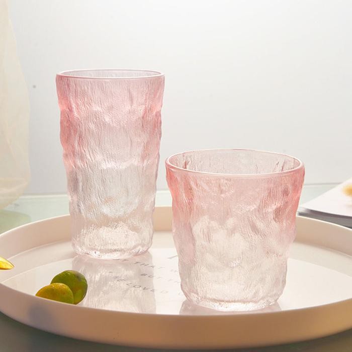 U-Living Gelas Minum Gelas Kaca Ins Viral Gelas Cantik Cangkir Kaca Gradiansi Pink Whiskey Biru