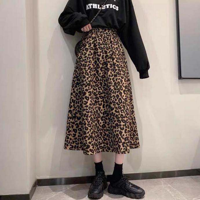 ROK LEOPARD LONG SKIRT WANITA / ROK MACAN / ROK KOREA STYLE KARET PANJANG