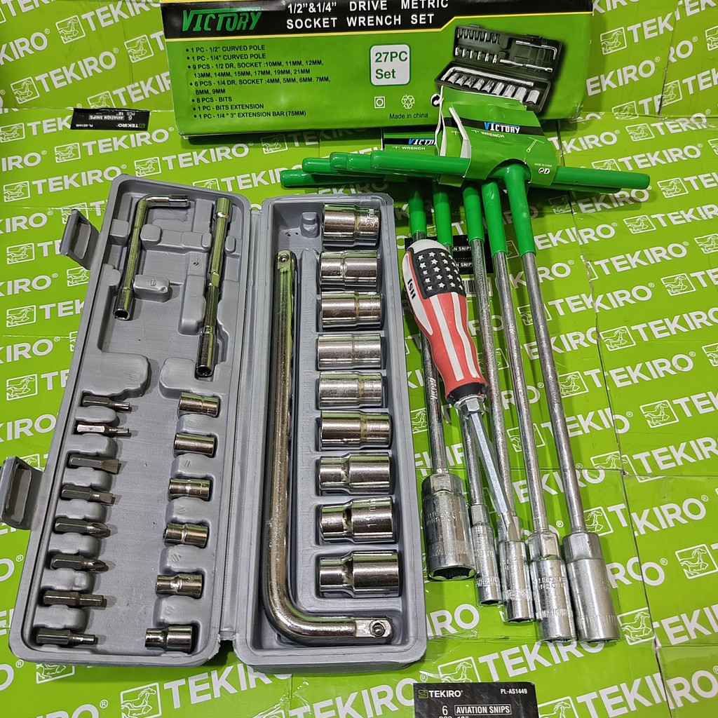 PROMO PAKET KUNCI 1 SET LENGKAP / KUNCI SHOCK SECK SET 27 PCS + KUNCI T SET 5 PCS 8-10-12-14-17 MM +
