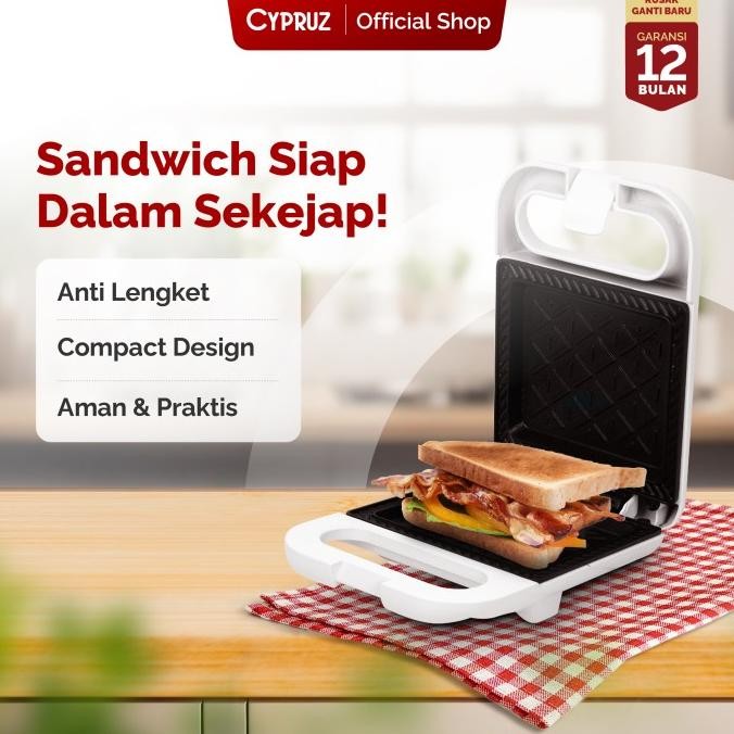 cypruz sandwich maker pemanggang roti anti lengket low watt