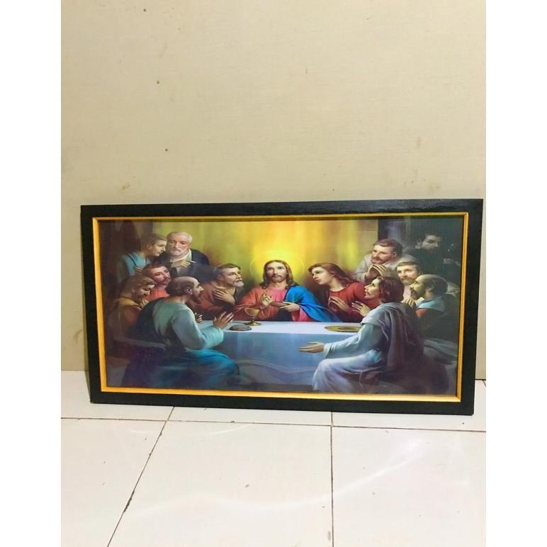 hiasan dinding gambar Yesus perjamuan kudus plus bingkai 65x45cm