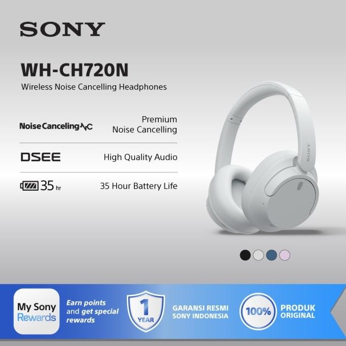 Tersedia SONY WH-CH720N White Wireless Noise Cancelling Headphone / CH720N