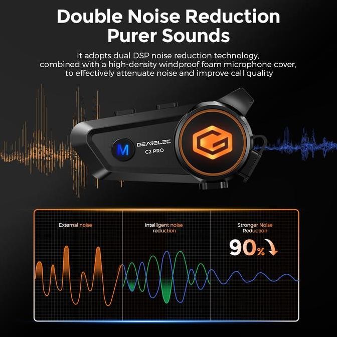 Tersedia C2 Pro GEARELEC 2 Rider Intercom Helmet Headphone Music sharing while Intercom 6 Lights Hif