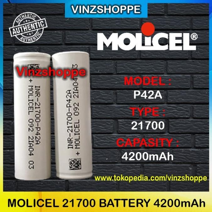 ready Authentic Battery MOLICEL 21700 P42A 4200mAh 45A - Baterai