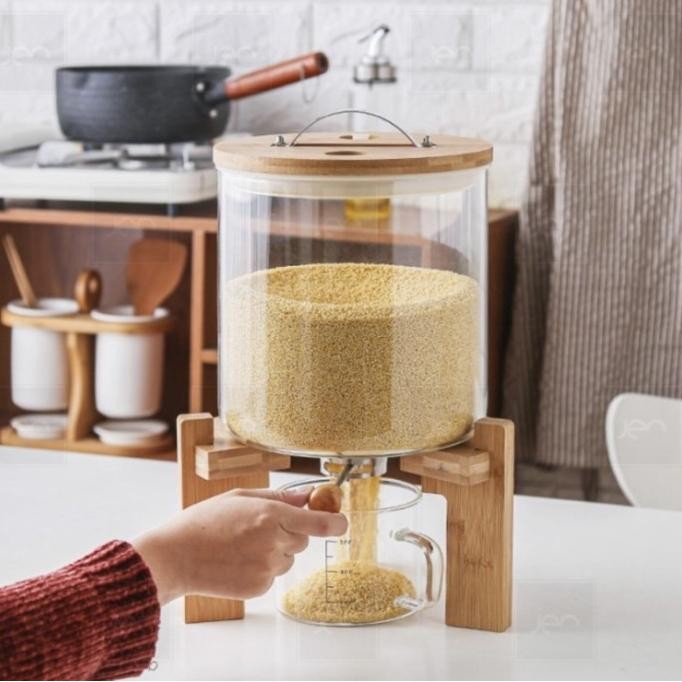 

Terlaris Rice Flour Grains Cereal Glass Dispenser Nordic Style Beras Tepung Box