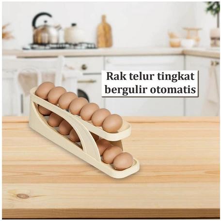 

Terlaris Tempat Telur Ayam Kulkas 2 Tingkat Bergelinding Otomatis / Rak Telor Egg Box Kotak Penyimpanan Susun Aesthetic