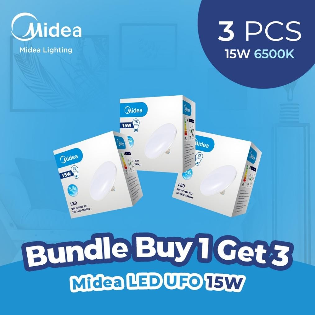 WAGI [Bundle] Midea Lighting - Lampu LED UFO 15 Watt 6500K - Putih - isi 3 pcs
