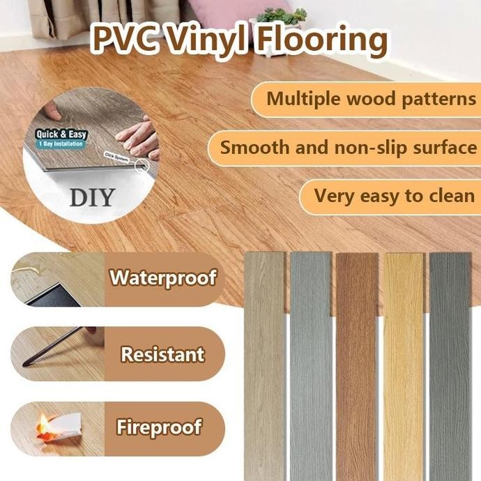 COD1 BOX (36 Pcs) Floor Vinyl Lantai Stiker 91.5cm x 15.2cm Lantai kayu parquet Dengan Lem Sticker V