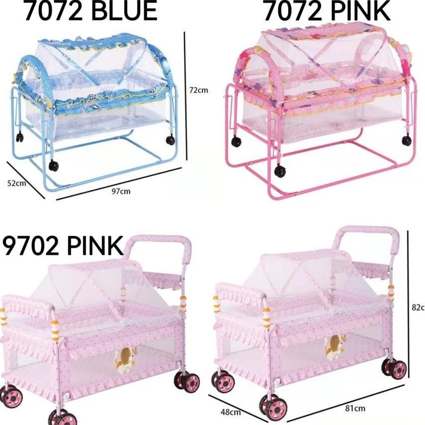 Ranjang Bayi Box Bayi Tempat Tidur Bayi Roda dan Kelambu