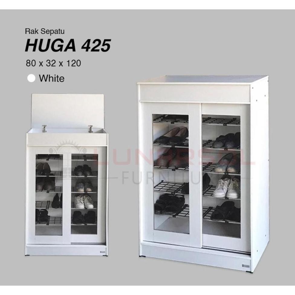 RAK SEPATU KAYU KACA PINTU SLIDING PINTU GESER HUGA 425 - 24 PASANG