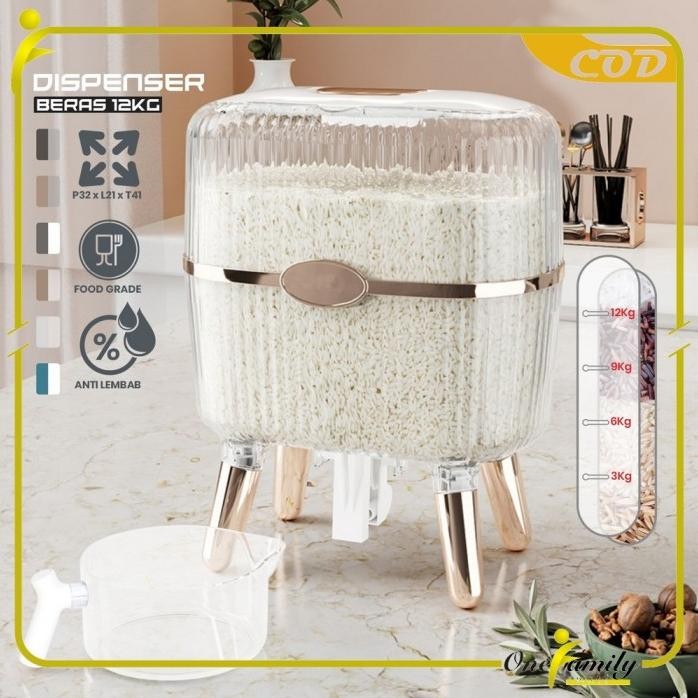 

Terlaris One-C841 Dispenser Beras 12Kg Tempat Beras Estetik / Kotak Penyimpanan Makanan Kacang Tepung / Wadah Beras Rice Box Storage Perlengkapan Dapur