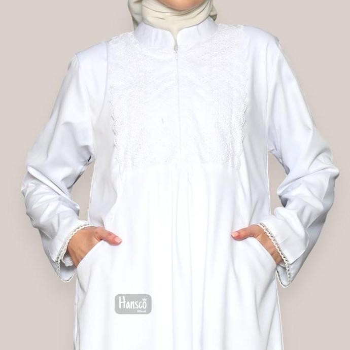 Baju Gamis Umroh Putih Polos Bahan Katun Toyobo Baju Muslim Umroh Haji Wanita Jumbo Series