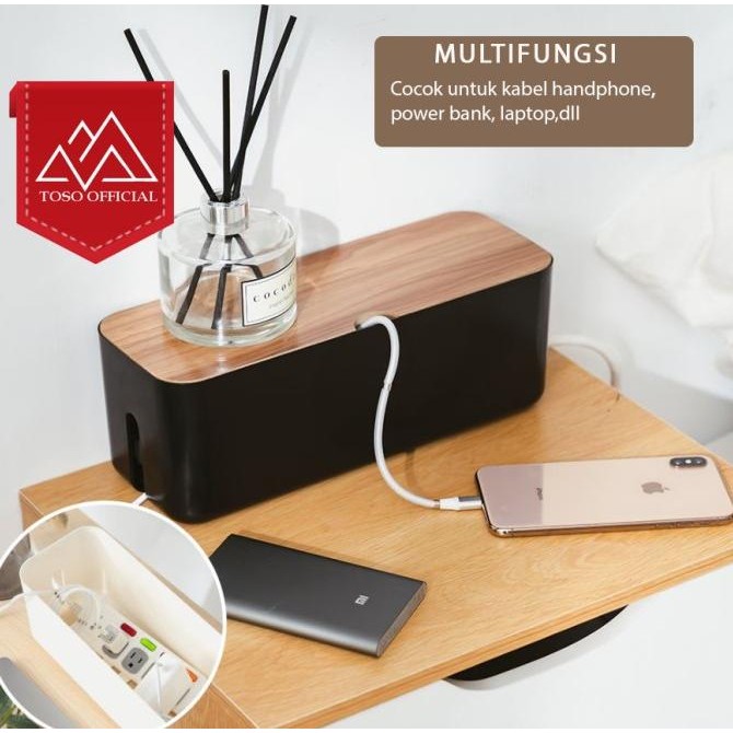 

BEBAS ONGKIR - Kotak Organizer Kabel Charger Cable Management Box Tutup Kayu Stop Kontak