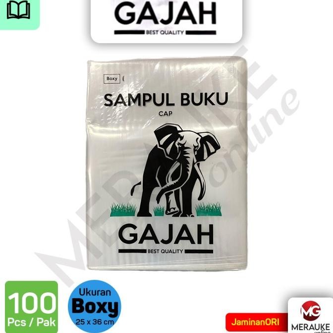

SALE! SAMPUL BUKU PLASTIK CAP GAJAH UKURAN BOXY 100S (1 PACK ISI 100 LEMBAR)