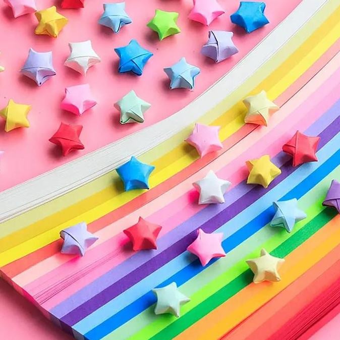 

baru !!! 540 Lembar Kertas Origami Strip Quilling Paper Gradient Color Kertas Berwarna Lucky Star Toys