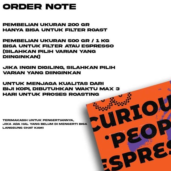 

ready stock Biji Kopi Espresso Blend - Curious People Espresso -100% Arabika 500gr