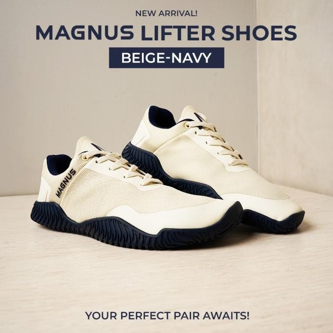 HARGA DISC - Magnus Lifting Shoes Beige Navy (Deadlift Shoes / Flat Shoes)
