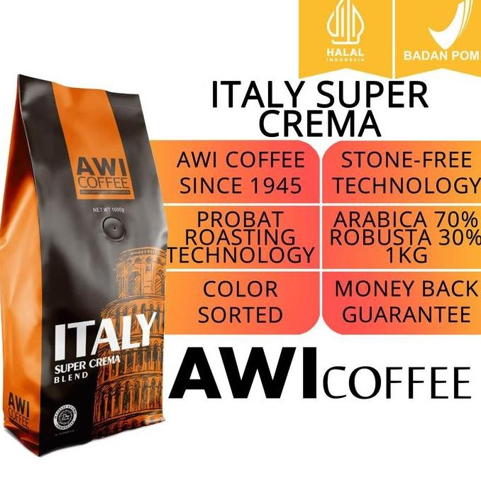 

ready stock Awi Coffee Italy Super Crema 1 Kg Biji | Roasted Coffee Bean | Arabica Robusta Premium Cafe Blend