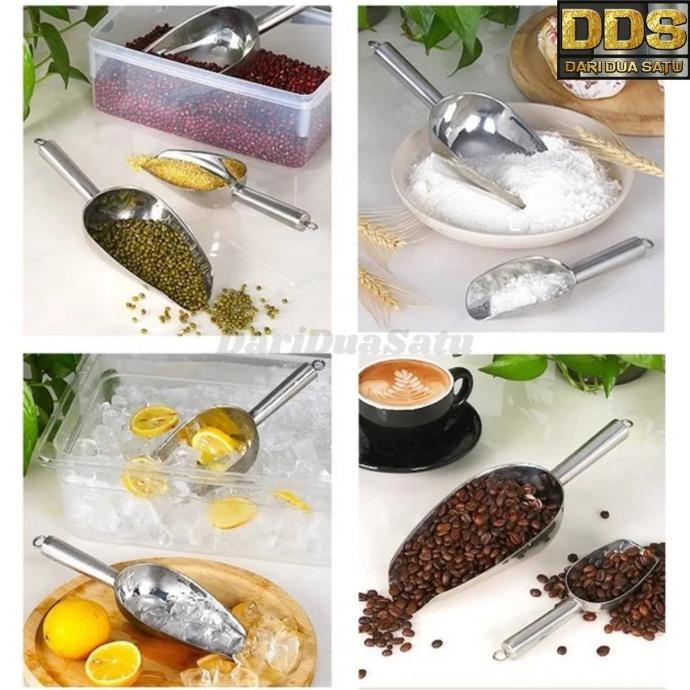 

Terlaris Sekop Es Batu Stainless Steel Tebal With Hook Sendok Tepung Beras Biji