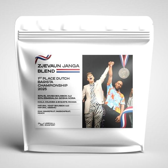 

ready stock Kopi Arabika Zjevaun Janga Blend 1st Place Dutch Barista Championship 2025 (Bourbon Aji Natural Yeast & Esmeralda Noria Geisha Natural) Roasted by Uberall Roastery