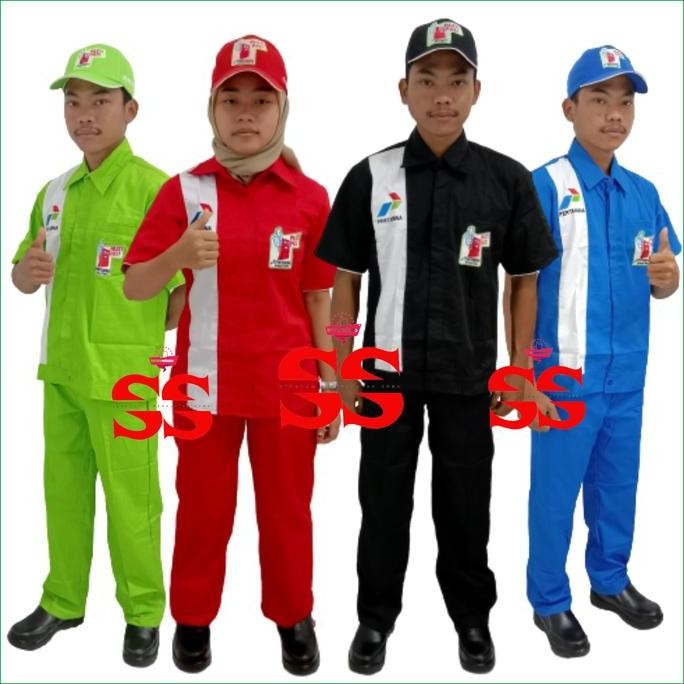 Setelan Baju Dan Celana Operator Spbu Pertamina Pasti Pas,Pengawas,Teknisi,Office Boy Katun New Stok
