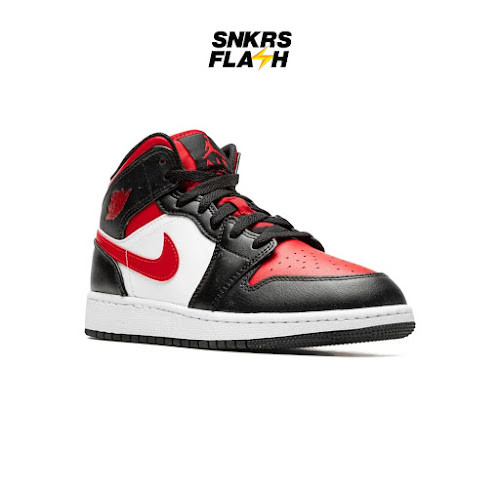 AIR JORDAN 1 Mid Black Fire Red (Gs) Sepatu Sneakers Anak - 554725079 - Size 37.5