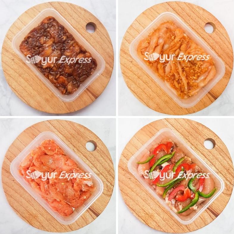 

KIRIM INSTAN Ayam Marinasi Teriyaki, Bulgogi, Gochujang, Lada Hitam, Thyme Lemon