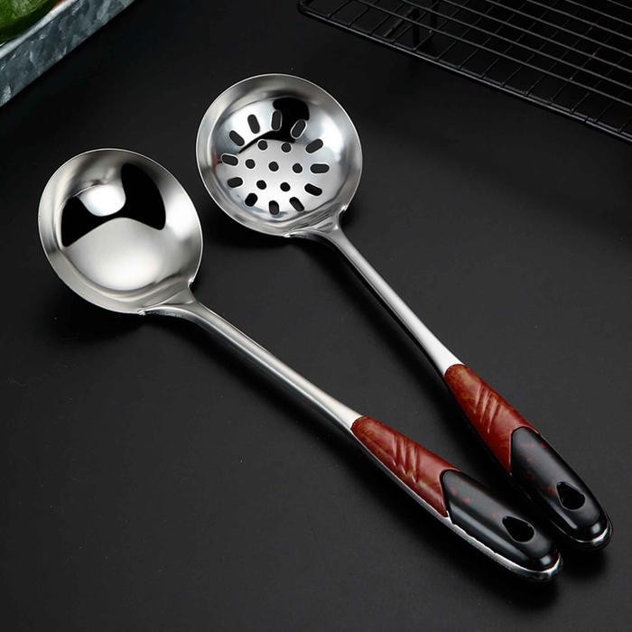 Set Spatula Alat Masak / Kitchen Tools Stainless / Gagang Serat Kayu / Multifungsi  Steel Kitchenwar