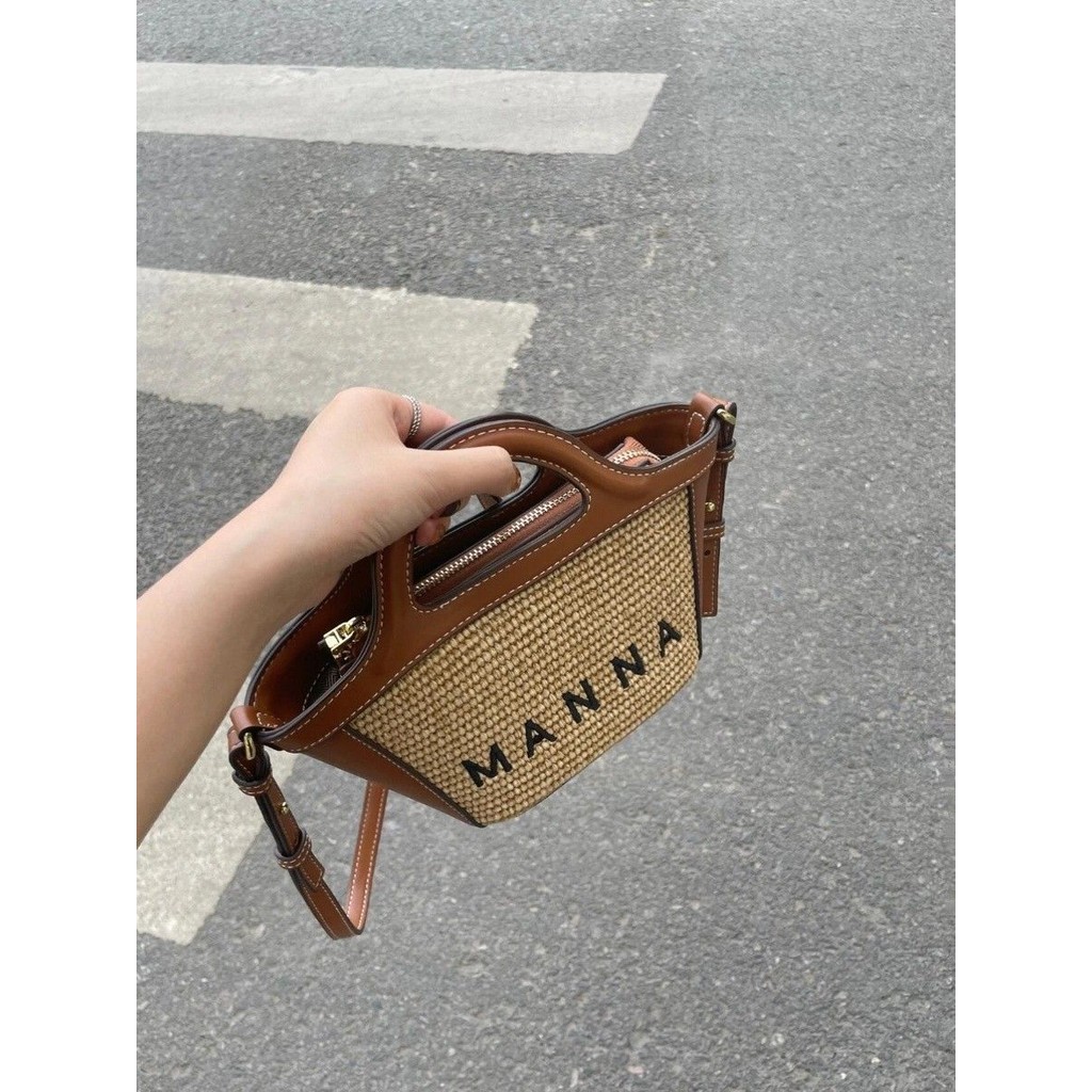 Tas Tangan Anyaman Jerami Patchwork Baru, Tas Tote, Tas Keranjang, Tas Selempang