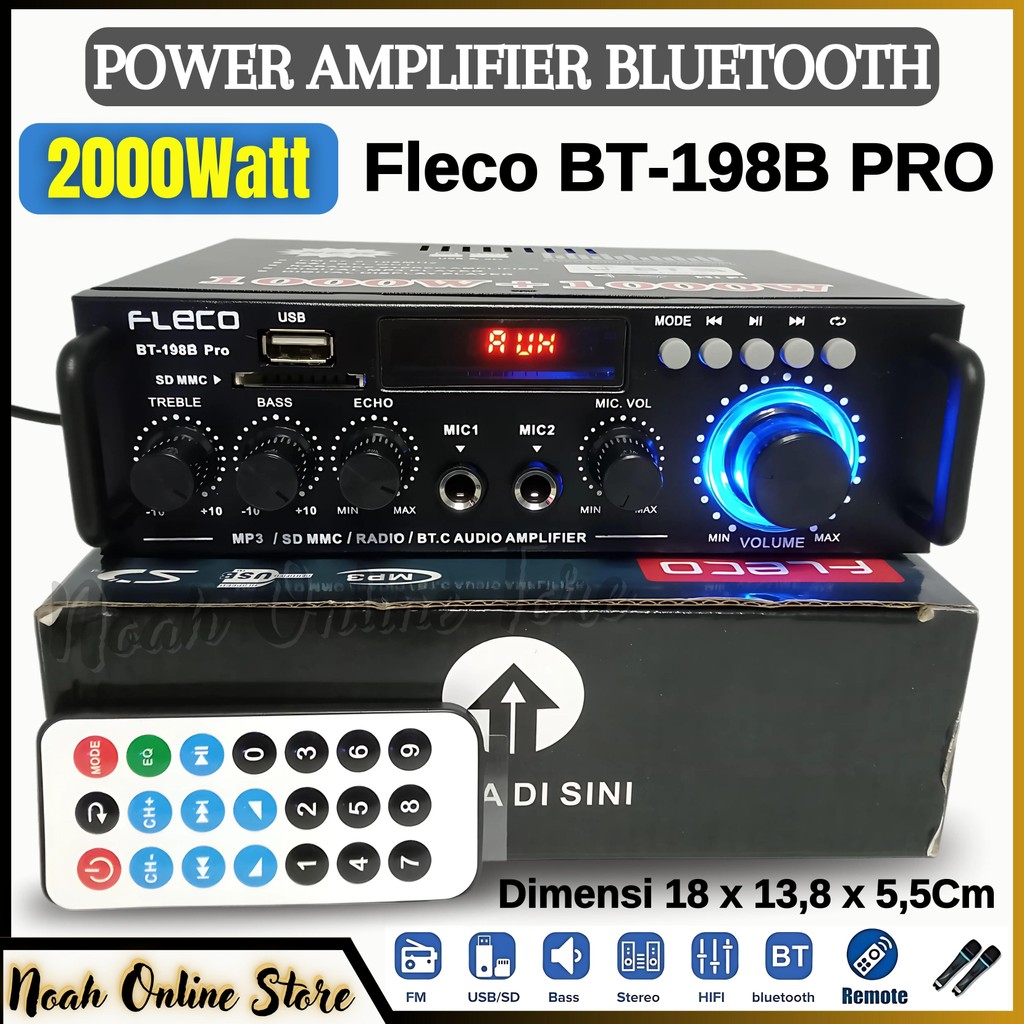 POWER AMPLIFIER WIRELESS KARAOKE FLECO BT-198B/198A  / 198b pro Amplifier Audio Stereo 2 Channel Blu