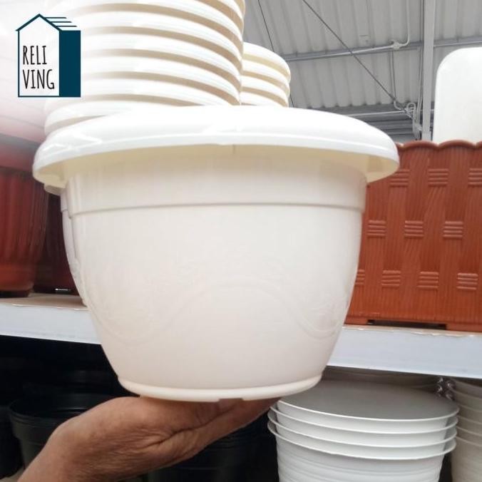 {{{{}}] Pot Bunga Diameter 25CM Premium Tantos Pot Kembang Putih Pot Tanaman Vase Pot Cafe Restoran 