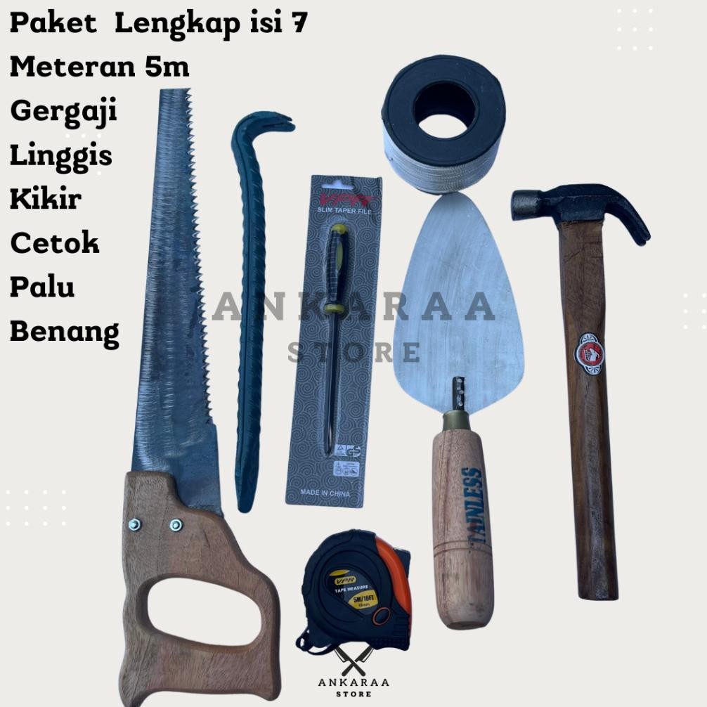 (TERLENGKAP) Paket Lengkap Set Alat Pertukangan Gergaji, Kikir, Linggis, Cetok, Palu, Meteran