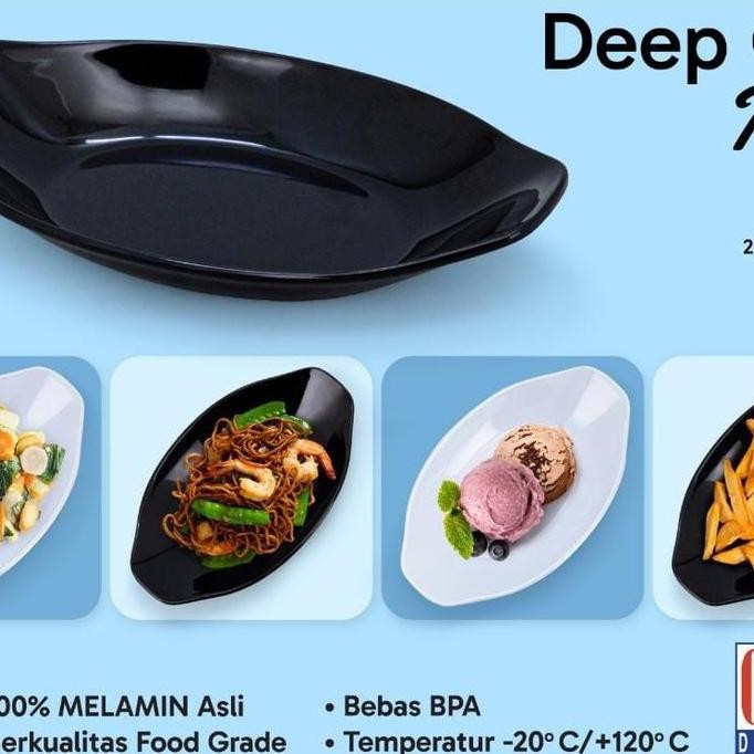 ;&;&;&;&] Piring Hitam Oval Melamin Cekung Glossy Premium Onyx Saji Sayur Lauk